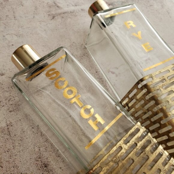 Vintage Midcentury Modern Bohemian Bar Decor Glass Containers Bottles Scotch Rye - Picture 2 of 10